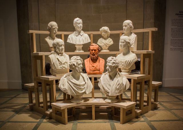 Ages of Wonder – Scotland's Art 1540 to now, installation view, Sculpture Court (east). Bust display.