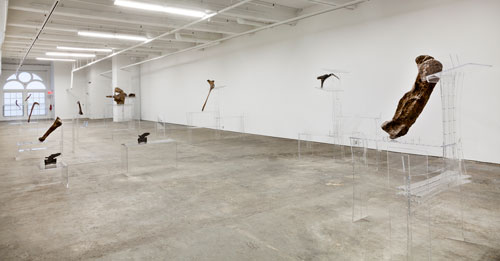 Allora & Calzadilla. Intervals (installation view 1), 2014. Re-configured acrylic lecterns and dinosaur bones. Dimensions variable. Courtesy of the artists. In collaboration with The Fabric Workshop and Museum, Philadelphia. Photograph: Carlos Avendaño.