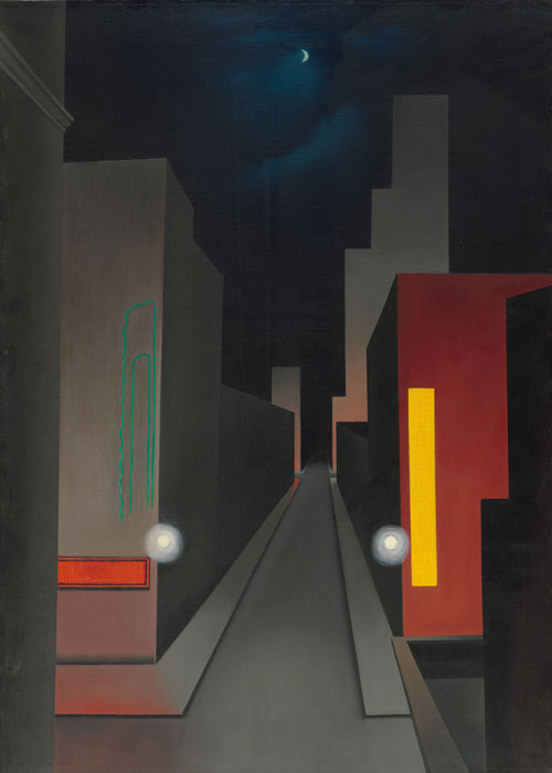 George Ault. New Moon, New York, 1945. Oil on canvas, 71.1 x 50.8 cm. The Museum of Modern Art, New York. Gift of Mr. and Mrs. Leslie Ault.