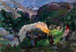 Nikolai Astrup. Midsummer Eve Bonfire, Before 1915. Oil on canvas, 136 x 196 cm. The Savings Bank Foundation DNB/The Astrup Collection/KODE Art Museums of Bergen.