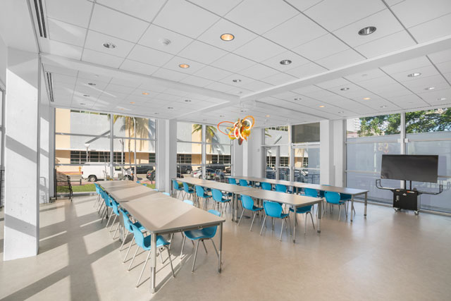 View of the new Waterview Classroom at The Bass Creativity Center. Photograph: Zachary Balber. Courtesy of The Bass, Miami Beach.
