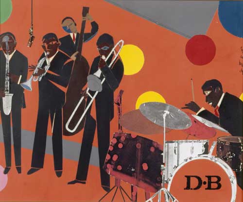 Romare Bearden, Thank You...§For F.U.M.L. (Funking Up My Life), 
        1978. Collage of various papers with ink and graphite on fiberboard38.1 
        x 46.7 cm (15 x 18 3/8). Donald Byrd © Romare Bearden Foundation 
        / Licensed by VAGA, New York, New York