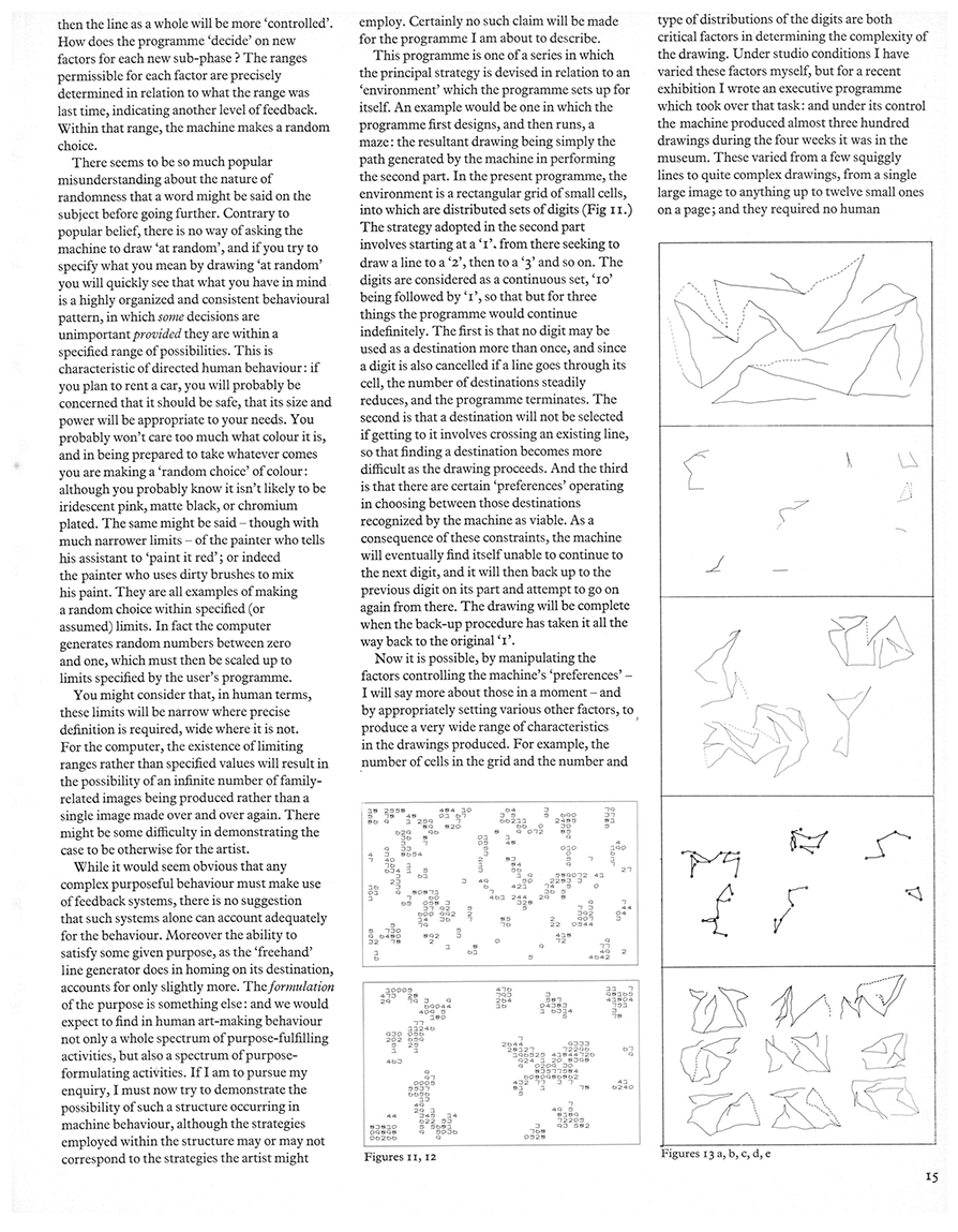 On Purpose: An enquiry into the possible roles of the computer in art. Studio International, Vol 187, No 962, January 1974, page 15.