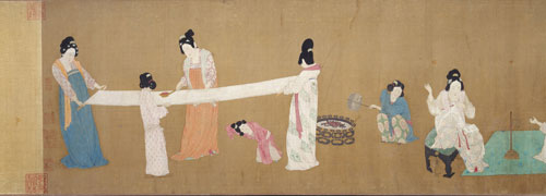 Possibly Emperor Huizong. Court Ladies Preparing Newly Woven Silk (detail), early 12th century. Photograph © 2013 Museum of Fine Arts, Boston.
