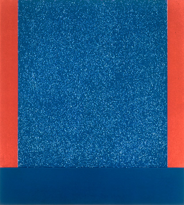 Peter Halley. Blue Cell PHP 99-38s, 1999. Acrylic, pearlescent and metallic acrylic and Roll-a-Tex on canvas, (111.8 x 101.6 cm) 44 x 40 in. Courtesy of Waddington Custot.