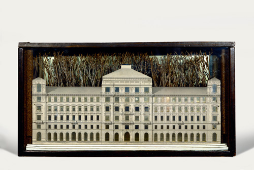 Joseph Cornell. Palace, 1943. Box construction: Glass-paned, stained wood box with photomechanical reproduction, mirror, spray-painted twigs, wood and shaved bark, 26.7 x 50.5 x 13 cm. The Menil Collection, Houston. Photograph: The Menil Collection, Houston. Photography: Hickey-Robertson. © The Joseph and Robert Cornell Memorial Foundation/VAGA, NY/DACS, London 2015.