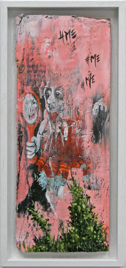 Miranda Donovan. Diary of My Other Self, Oct 23rd 2014. Acrylic and mixed media on cardboard, 39 x 18 cm (inc frame).