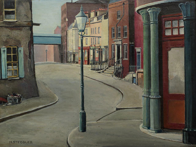 Harold Steggles. Warner Street, 1935. Oil on board, 23.5 x 31.5 cm. Private collection, © the artist’s estate.