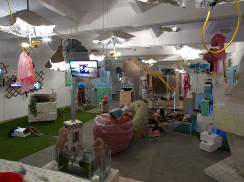 Ed Fornieles, Modern Family,  2014, installation view (2). Commissioned by Chisenhale Gallery. Courtesy of Carlos/Ishikawa, London. Photograph: Andy Keate. 