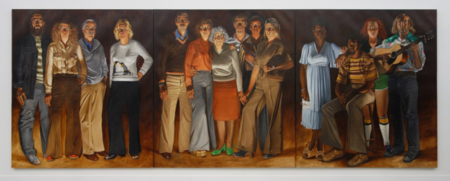 Alfred Leslie, Americans, Youngstown, Ohio, 1977-1978.  Oil on canvas on three panels, 108 x 288 in. / 9 x 24 ft./2.7 x 7.3 m. Bruce Silverstein Gallery. Photograph: Miguel Benavides.