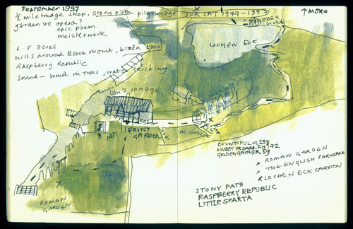 Eileen Hogan. Sketchbook with map of Little Sparta.