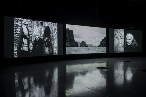 Shona Illingworth. Lesions in the Landscape, 2015. Installation view (3), FACT. Photograph: Jon Barraclough. With thanks to the Scottish Screen Archive.