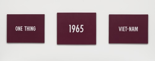 On Kawara. Title, 1965. Acrylic on canvas, triptych. Left panel: 46 3/8 x 61 3/8 in (117.8 x 155.9 cm); centre panel: 51 1/4 x 62 3/4 in (130.2 x 159.4 cm); right panel: 46 1/4 x 61 3/8 in (117.5 x 155.9 cm). National Gallery of Art, Washington D.C., Patronsí Permanent Fund.