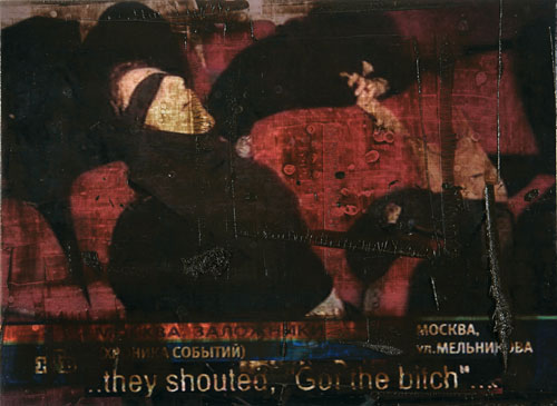John Keane. They Shouted 'Got the Bitch'. 2005. Oil, Inkjet on paper on linen © John Keane , courtesy of Flowers Gallery London and New York.