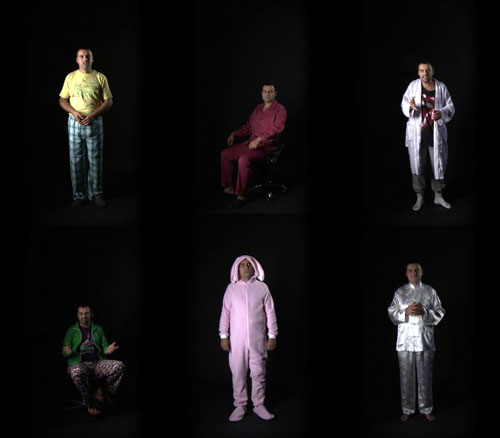 Kennedy Browne. How Capital Moves - all five characters, 2010. Composite film still. Two channel video installation, 26 min. Courtesy the artists.