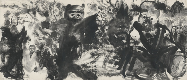 Li Jin 李津. Beings in Ink 自在墨法, 2016. Ink on paper 纸本水墨, 86 3/4 x 66 7/8 in (220.5 x 170 cm) x 3 pieces.