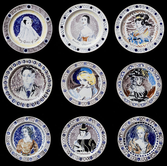 Famous Women Dinner Service made by Vanessa Bell and Duncan Grant in 1932 (detail).