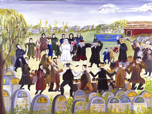 Mayer Kirshenblatt. <em>The Black Wedding in the Cemetery, c. 1892, </em>1996. Acrylic on canvas.  Collection of Barbara Kirshenblatt-Gimblett and Max Gimblett, New York.  Courtesy of Barbara Kirshenblatt-Gimblett. © 2009 Mayer Kirshenblatt.