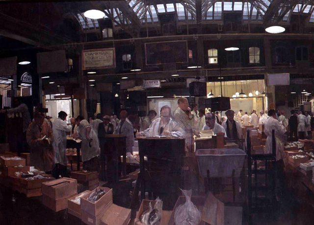 Hector McDonnell. The Interior of Billingsgate Market. Reproduced with the kind permission of the Fishmongers' Company.