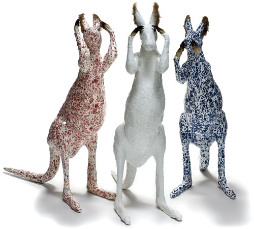 Danie Mellor. Red, white and blue, 2008. Mixed media with mosaic and taxidermy, variable, tallest 105 cm. Collection: Australian Museum. Acquired with the assistance of the Australian Museum Foundation.
