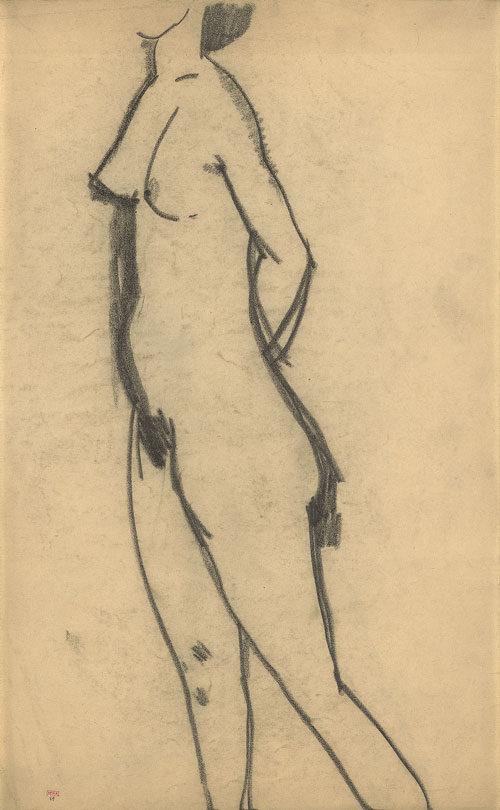 Amedeo Modigliani. Standing Nude, 1908. Black crayon, 43 x 26.7 cm. Courtesy: Richard Nathanson, London.