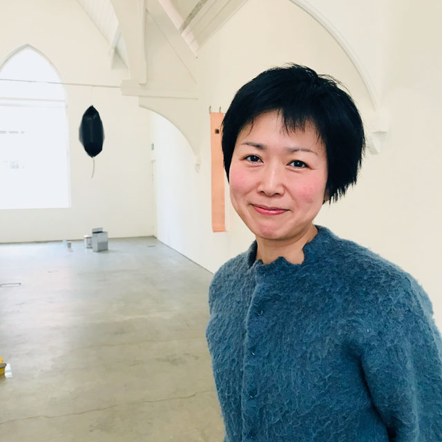 Rie Nakajima before the opening of  her exhibition Cyclic at Ikon, Birmingham, 20 March 2018. Photograph: Martin Kennedy.