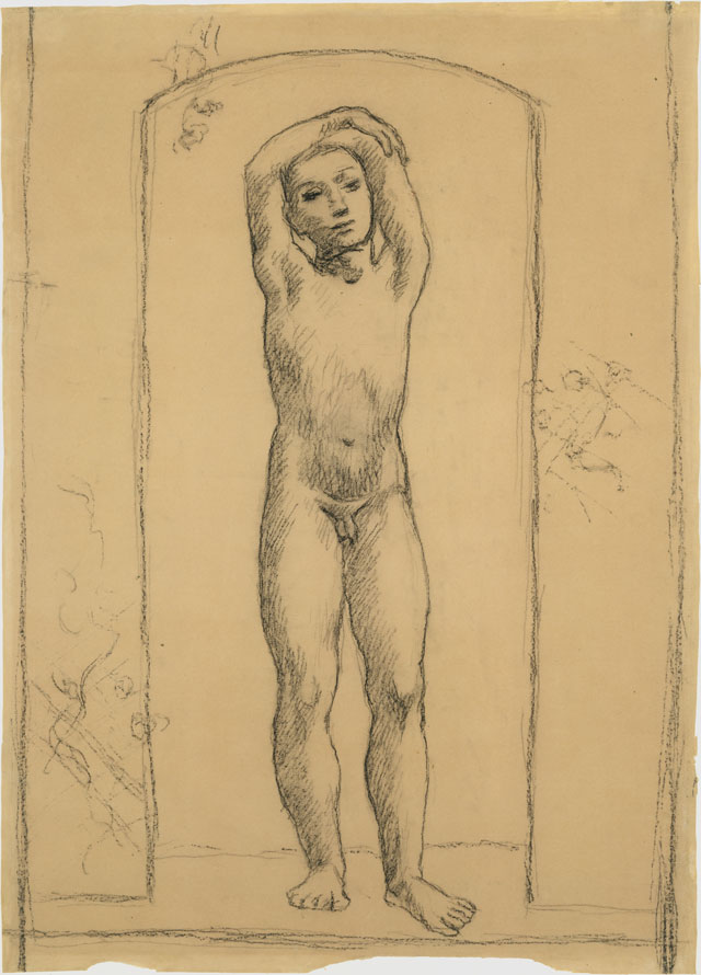 Pablo Picasso. Youth in an Archway, 1906. Conté crayon on paper, 23 1/4 x 16 3/4 in (59.1 x 42.5 cm). The Metropolitan Museum of Art, Bequest of Scofield Thayer, 1982. © 2018 Estate of Pablo Picasso / Artists Rights Society (ARS), New York.