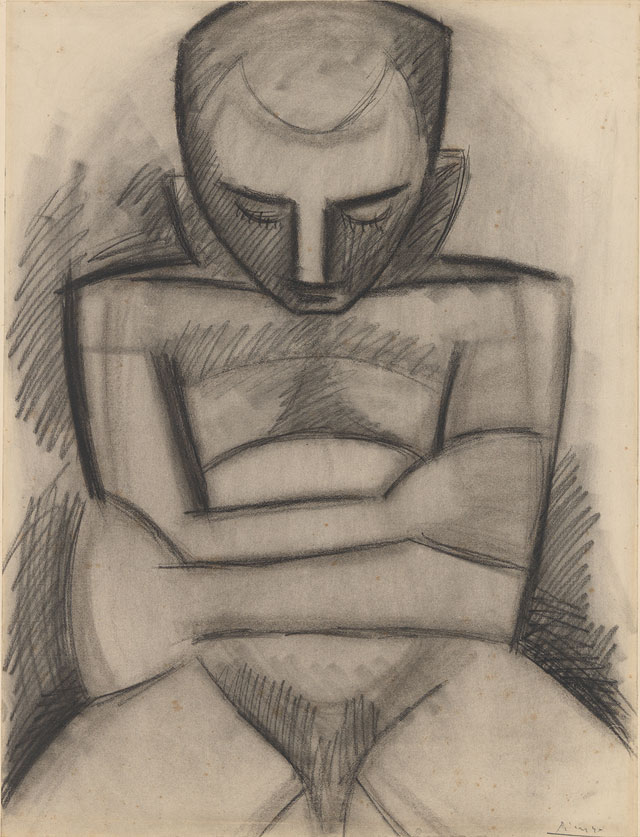 Pablo Picasso. Seated Nude, 1908. Charcoal and graphite on paper, 24 7/8 x 18 7/8 in (63.2 x 47.9 cm). The Metropolitan Museum of Art, Bequest of Scofield Thayer, 1982. © 2018 Estate of Pablo Picasso / Artists Rights Society (ARS), New York.
