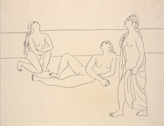 Pablo Picasso. Three Bathers by the Shore, 1920. Graphite on paper, 19 3/8 x 25 1/4 in (49.2 x 64.1 cm). The Metropolitan Museum of Art, Bequest of Scofield Thayer, 1982. © 2018 Estate of Pablo Picasso / Artists Rights Society (ARS), New York.