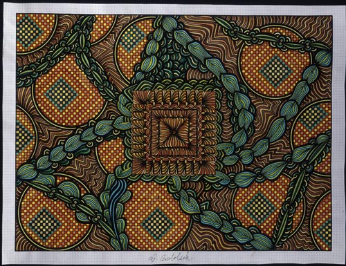 Untitled13A, circa 1950-2003. Eugene Andolsek (b. 1921). Crabtree, Pennsylvania India ink on graph paper 16 x 21". Courtesy of C. Helen Lozovoy 