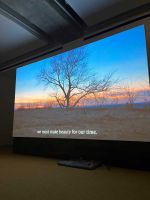 One of the concluding moments of Rory Pilgrim's film RAFTS. Installation view, Turner Prize 2023, Towner Eastbourne. Photo: Veronica Simpson.