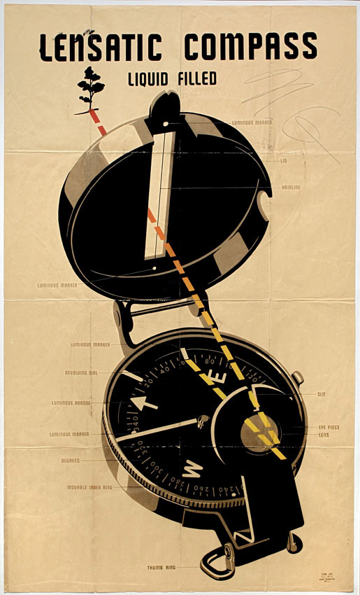 Philip Pearlstein. Lensatic Compass [#27], 1943. Silkscreen print, 152.5 x 90.9 cm (60 x 35 7/8 in).