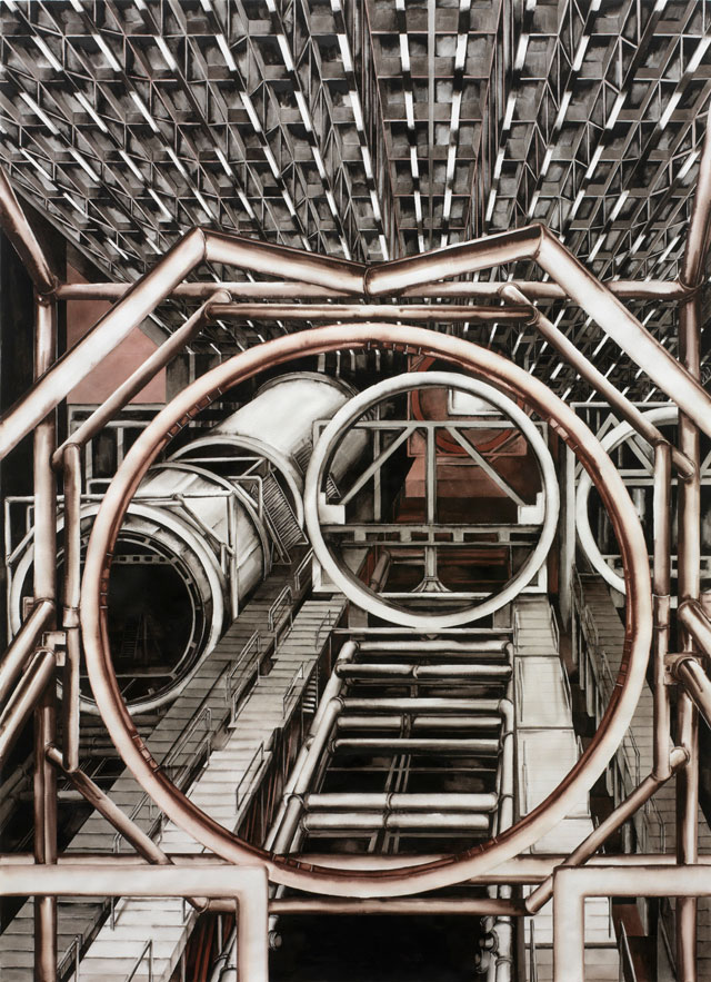 Deanna Petherbridge. Boeing Assembly Plant, 1989. Pen and ink on paper, 150 x 108 cm.
