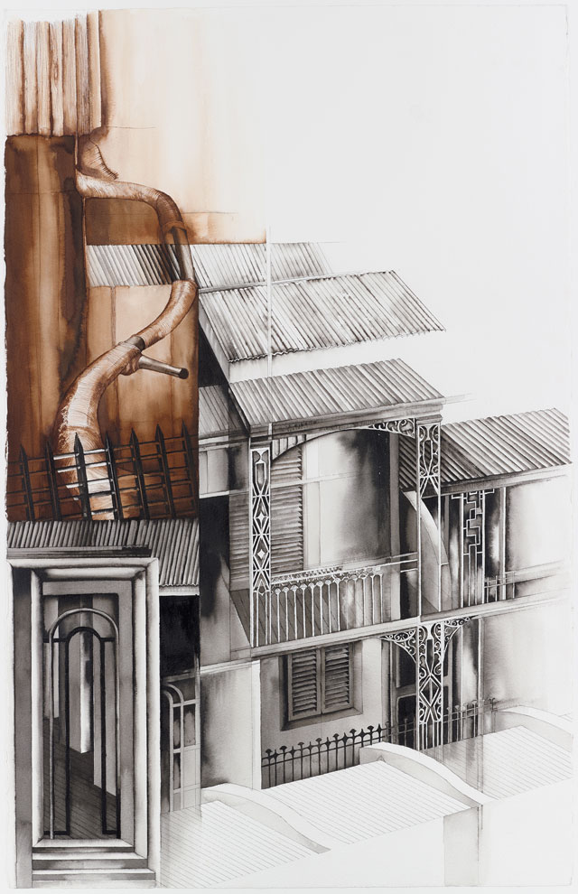Deanna Petherbridge. Darlinghurst by the South China Sea (Sydney), 2012. Pen and ink on paper, 100 x 66 cm.