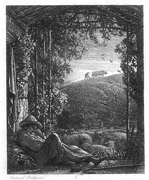 Samuel Palmer, <em>The Sleeping Shepherd – Early Morning,</em> c.1854-1857. Etching on paper. Private collection, formally the property of Paul Drury PPRE