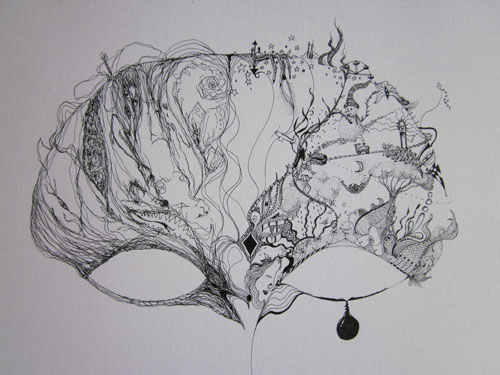 Helen Sturgess. Of Two Minds, (left and right hand drawing), 2013. Ink on paper, 28 x 39 cm.