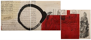 María Noël. Triptych (puzzle), from the series “What do we talk about when we talk about art?”, 2013. Mixed media, etchings and lithographs, 60 x 60 cm each.