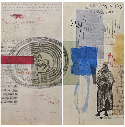 María Noël. Labyrinth (Diptych) from the series “What do we talk about when we talk about art?”, 2013. Mixed media, etchings and lithographs, 150 x 225 cm.
