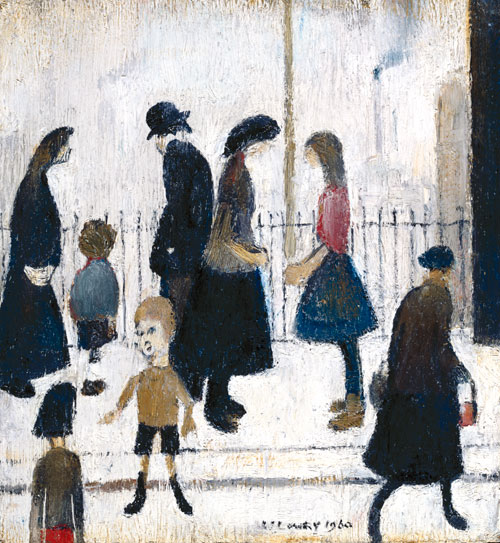 LS Lowry. Figures in a Street, 1960. Oil on board. Royal Academy of Arts, London. Photograph: ©Royal Academy of Arts, London. © The Estate of LS Lowry. All rights reserved, DACS 2014.