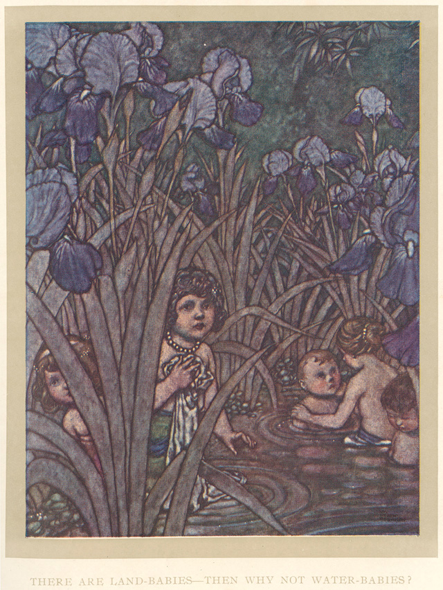 William Heath Robinson. There are Land-Babies – then why not Water-Babies? Offset lithograph after a design by William Heath Robinson for The Water-Babies: a Fairy Tale for a Land-Baby by Charles Kingsley; with illustrations by William Heath Robinson, published in  London by Constable & Co., 1915 (4°). Facing p.66, 14.40 x 11.10 cm. Photograph: © Royal Academy of Arts, London.