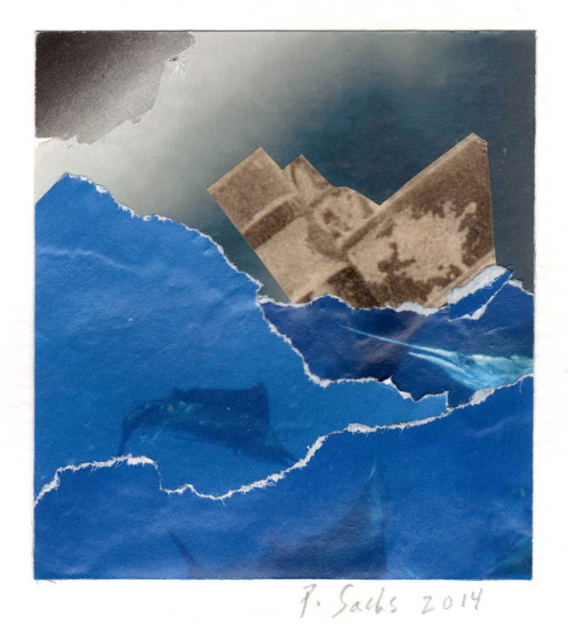 Pat Sachs. The Perfect Storm, 2014. Collage, 82 x 76 mm (3¼ x 3 in).
