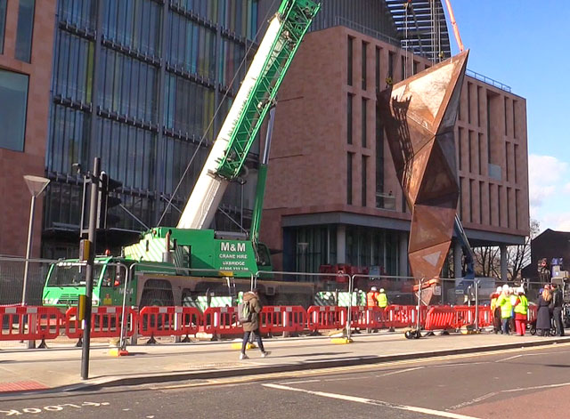 Installation of Paradigm outside the Francis Crick Institute, near King’s Cross, London. Photograph: Martin Kennedy.
