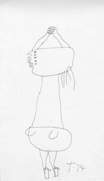 Franciszka Themerson. Nude Woman, Arms Raised, 1974. Ink on paper, 46 x 26 cm.