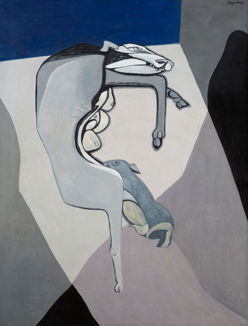 Robert Colquhoun. Bitch and Pup, 1958. Oil on canvas, 116.8 x 91.5 cm. Collection: City Art Centre, Edinburgh Museums and Galleries.