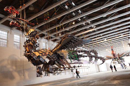 Xu Bing. Phoenix Project, 2008-2010. Installation view at MASS MoCA, Massachusetts, 2012. 27 and 28 metres in length, 8 metres in width, 5 metres in height. Courtesy Xu Bing Studio and MASS MoCA