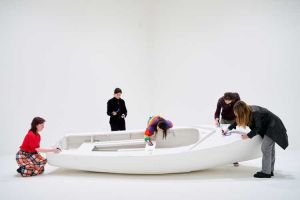 Yoko Ono, Add Colour (Refugee Boat), concept 1960, installation view, Yoko Ono: Music of the Mind, Tate Modern, London, 2024. Photo: © Tate/Reece Straw.