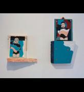 Jennifer Campbell. Left: Garden Party 1950, 2015. Acrylic on polystyrene with mixed media, 38 x 42 x 10 cm. Right: Garden Party 1975, 2015. Acrylic on polystyrene with mixed media, 64 x 35 x 6 cm.