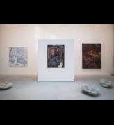 Erasure, installation view, Goodwood Art Foundation, featuring mixed-media paintings by Laís Amaral and carved soapstones by Solange Pessoa. Photo: Toby Adamson.