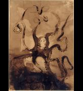 Victor Hugo, Octopus, 1866–69. Brown ink and wash and graphite on paper, 24 x 20.7 cm. Bibliothèque nationale de France, Département des Manuscrits.