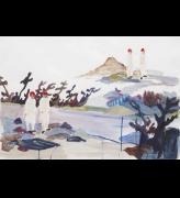Freya Douglas Morris. They Visited Twice, 2012. Paint and collage on paper, 70 x 100 cm. © the artist. Image courtesy of ICA. Photograph: Stephen White.